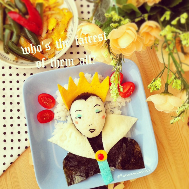 Snow white, bento, cute food, the evil queen, queen, cartoon, disney, princess, cute, disneyland, kids, lunchbox, lunch, food